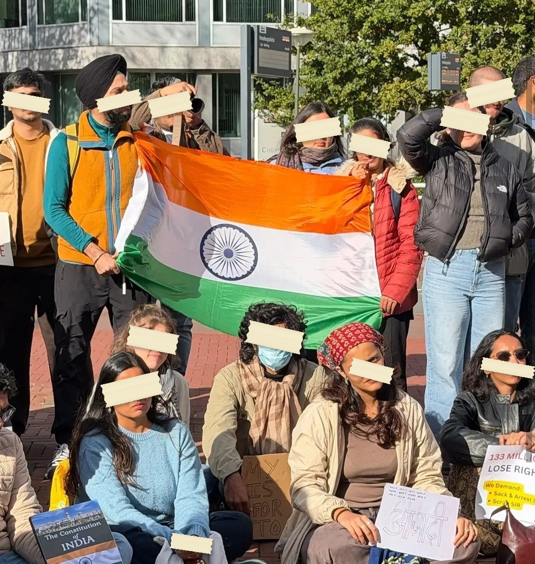 From The SIR and 'vote chori' protests abroad, photographed at The Hague, Netherlands. In the Democracy by Design archive.